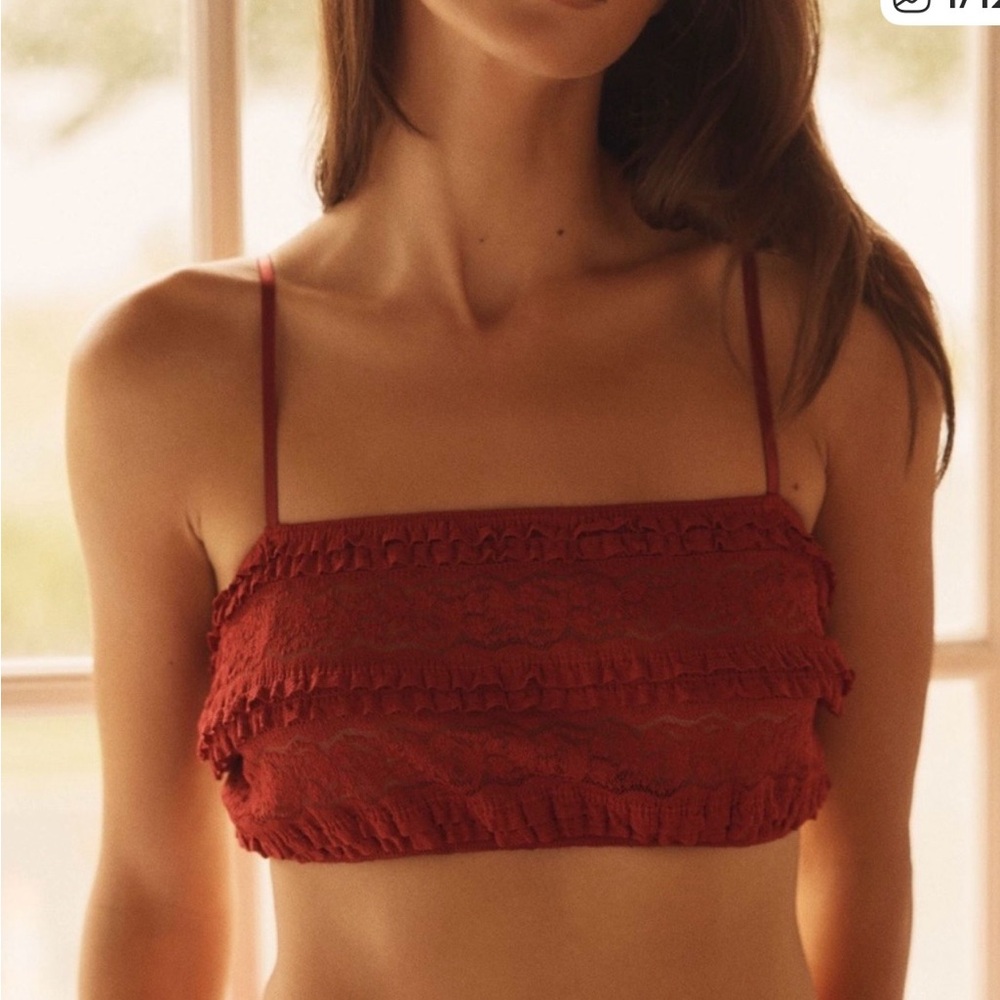 Lyrebird by Anthropologie Lace Ruffle Bralette in Deep Red – Women’s Intimates